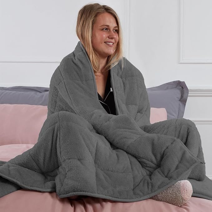 Brentfords 4kg Teddy Fleece Weighted Blanket Adults, Therapy Anti Anxiety Soft Insomnia Stress Relief Adult Weighted Blanket, 125 x 150cm Charcoal Grey