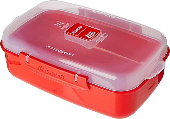 Sistema Rectangle Microwave Container | 1.25 L | Food Container with Steam Release Vent | BPA-Free | Red | 1 Count