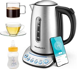 Alexa Smart Kettle, voice control with Amazon Alexa, Google & Siri | Digital Temperature Control 2200W with Keep Warm Function, Stainless Steel, 1.7L, Silver | Energy Efficient Kettle - BPA Free