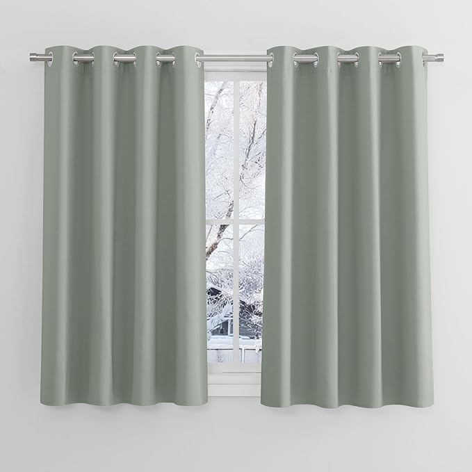 PONY DANCE Sage Green Blackout Thermal Insulated Curtains for Bedroom, 46 x 54 Inch Short Eyelet Curtains & Drapes, Soft Black Out 2 Panels for Window Living Room/Kitchen