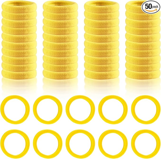 50 Pack Hair Bands for Women,Thick Bobbles Elastic Ties No Damage Hairbands Soft Rubber Band Elastics Ponytail Scrunchies Accessories Small Thin Strong Durable Bobble,for School Girls Kids (Yellow)