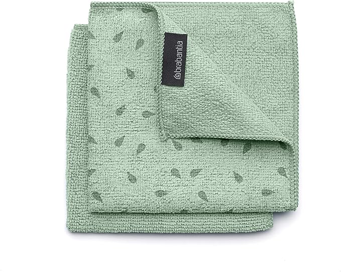 Brabantia - Sinkside Microfibre Dish Cloths - Machine Washable - Absorbs 7 Times its Own Weight - for Cleaning Dishes & Countertops - Less Detergent Needed - Set of 2 - Jade Green