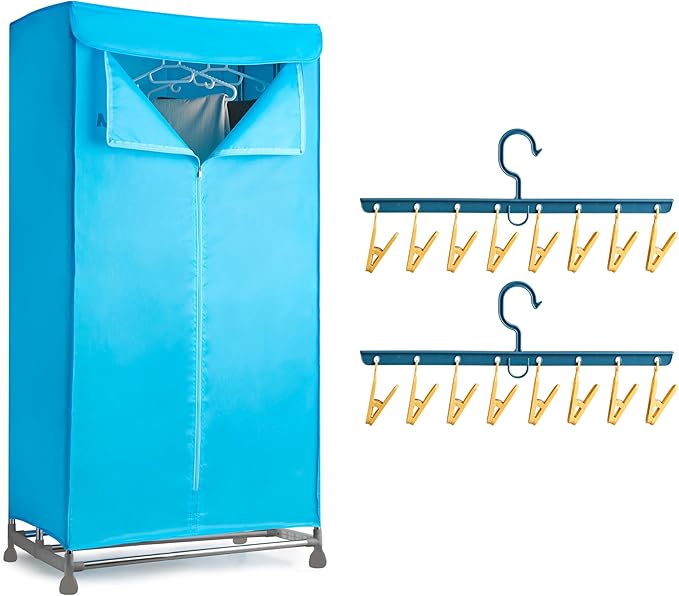 Electric Clothes Dryer with Sock Clip, 2-Tier Foldable Heated Clothes Airer with Cover,20KG Large Capacity Warm Air Drying Wardrobe,1500W Heated Clothes Airer,Energy-Efficient Clothes Drying Rack