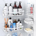 Rustproof Stainless Steel Shower Caddy 5 Pack, Bathroom Storage Accessory Shelf Organiser No Drilling Hanging, Soap Toothbrush Holder Set, Kitchen Wall Mounted Corner Decor, White