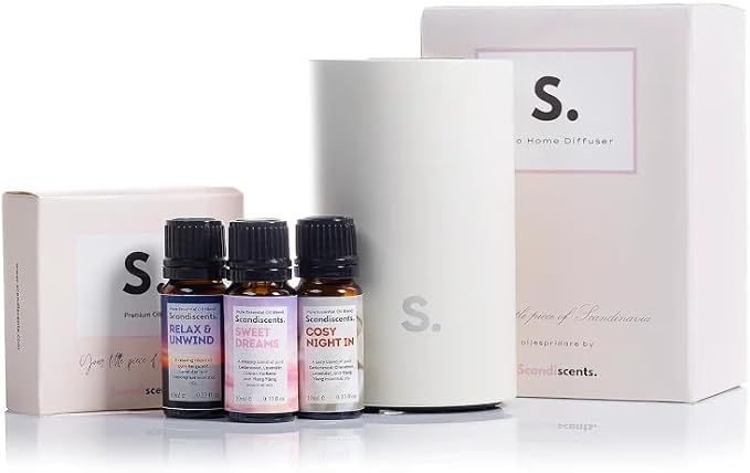 The Sleepy Trio Complete Kit - Essential Oil Diffuser with Waterless Technology | Quiet White Diffuser for Relaxation, Sleep & Halo Home Aromatherapy
