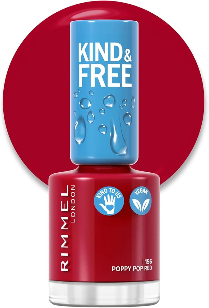 Rimmel London Kind and Free Clean Nail Polish 8ml 156 Poppy Pop Red