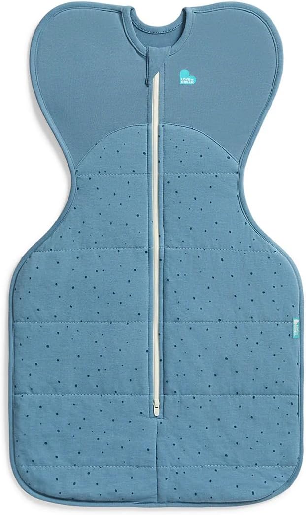 Love To Dream™ Swaddle UP™ 2.5 TOG for Cooler (16-20°C) Temps, Small 3.5-6 kg - Pebbles Storm Blue, Snug Fit, Supports Healthy Sleep Routine, Machine Washable Stretch Cotton, 2 Zips, Easy Nappy Change