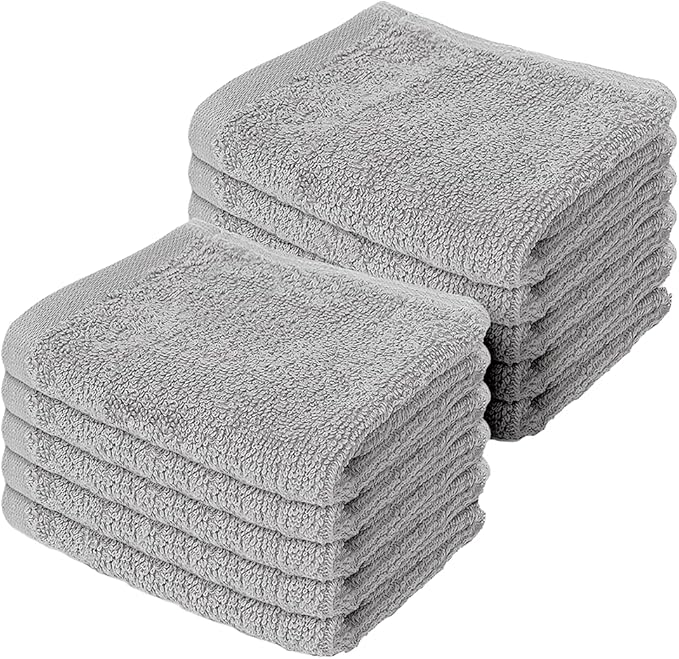 10 Pc Face Flannels Pack - 500GSM 100% Egyptian Cotton Towel Set - Quick Dry and Absorbent Wash Cloth - Easy Drying Kitchen and Bath Flannel for Home Spa and Professional Use (Grey 30x30CM)