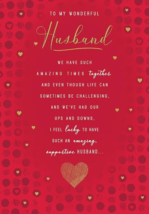 Piccadilly Greetings Sentimental Valentines Day Card, Wonderful Husband - 9 x 6 inches
