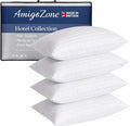 AmigoZone 4 Pack Hotel Quality Stripe Pillow - Bounce Back Pillow Cotton Blend With Virgin HollowFibre - Firm Support Anti Allergy Machine Washable - 48x74cm White Stripe - Pack of 4