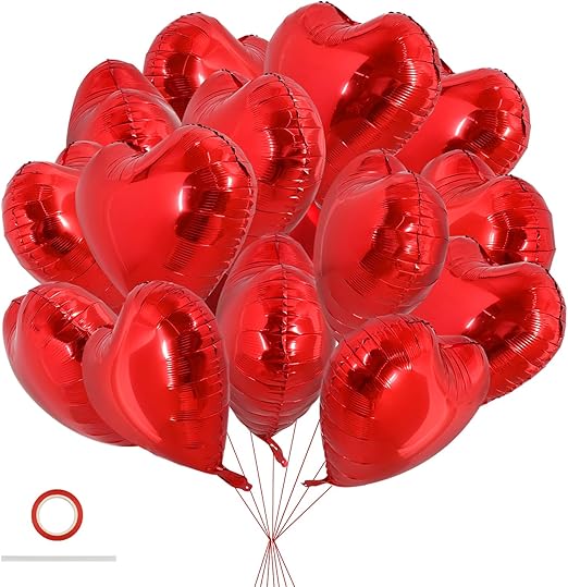 30Pcs 18 Inch Red Heart Balloons Valentine’s Day Heart Shape Foil Mylar Balloons Decoration for Romantic Valentine's Day Wedding Bridal Shower Anniversary Engagement Party Supplies