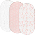 GLLQUEN BABY Pink 100% Muslin Cotton Baby Fitted Sheet, Pack of 3, 83 x 43 cm, European Cot Size, Oeko-Tex 100, Bassinet Sheets, Pram Mattress Cover