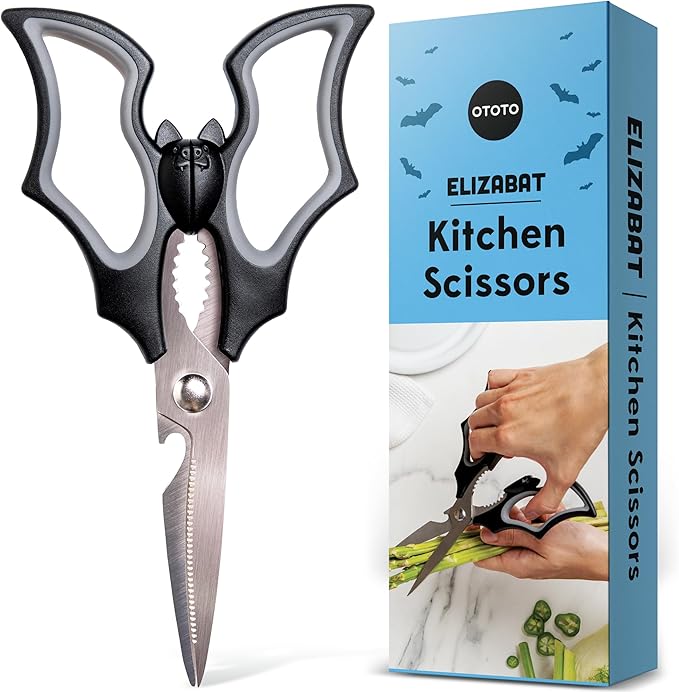 New! Elizabat Kitchen Scissors by OTOTO - Cute Bat Gothic Kitchen Shears, Spooky Bats Halloween Gifts, Cooking Scissors, Goth Gifts