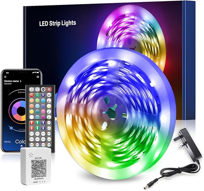 Nexillumi 10M LED Strip Lights, Smart Bluetooth Light Strips with App & Remote, Colour Changing LED Tape Lights, Music Sync Dimmable RGB Lighting for Bedroom, Living Room, Kitchen, Ceiling & Party[Energy Class A]