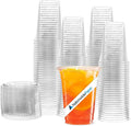 16oz Crystal Clear Smoothie Cups with Flat lids, Perfect for Iced Coffee, Milkshake, Slurpee, Ice Cream, Razzle, Slush, Smoothy, Party's Pack of 50