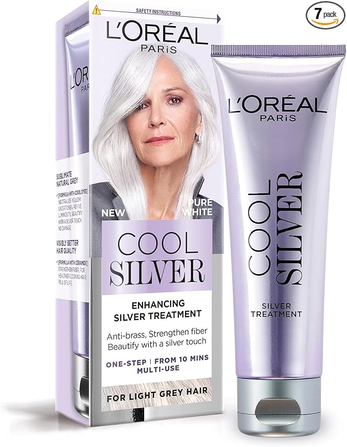 L'Oréal Paris Cool Silver Pure White, Our 1st Enhancing Treatment for Natural Grey Hair, Semi-Permanent Colour, Enriched with Cool Dyes & Ceramides