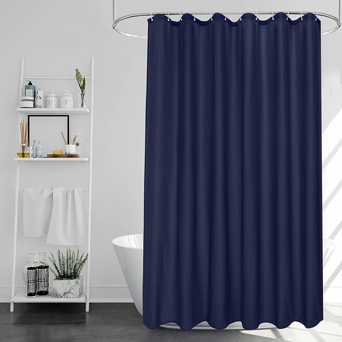 EurCross Navy Blue Long Fabric Shower Curtain 180 x 200cm Drop, Water Resistant Machine Washable Shower Curtain Liner 72 x 78 Inch,100% Polyester