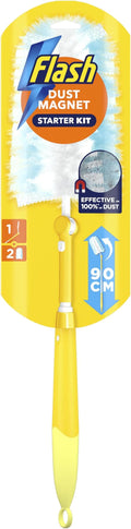 Flash Dust Magnet Duster Starter Kit (1 Handle & 2 Refills), Traps & Locks 3x More Dust & Hair Vs Traditional Feather Duster