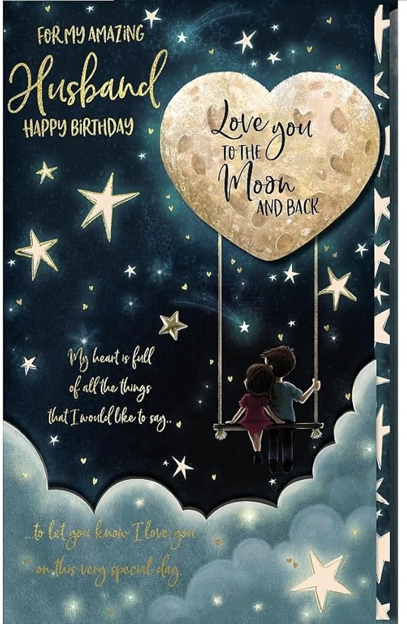 HUSBAND Birthday Card 'To the moon and back' Wishing Well Studios
