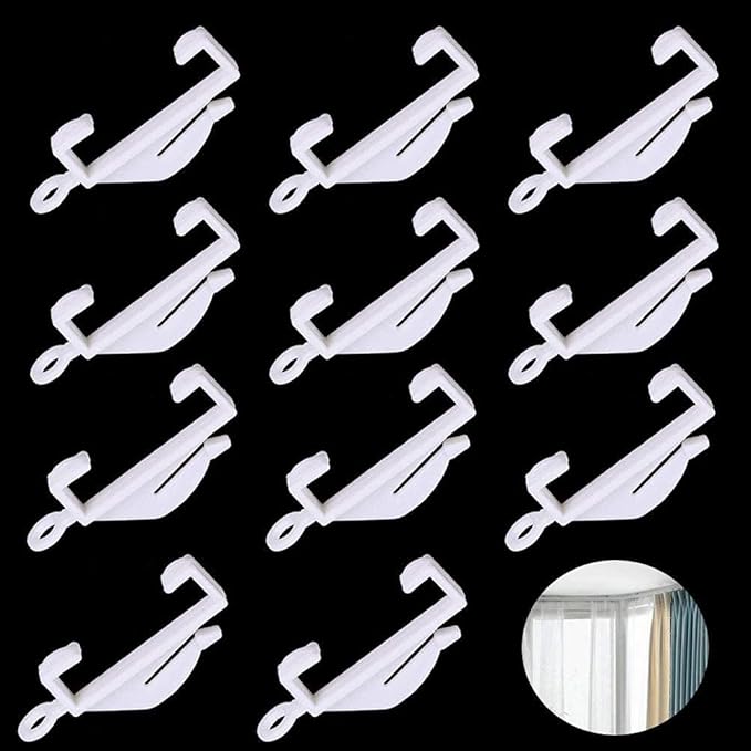 50 PCS Curtain Hooks, White Plastic Curtain Track Hooks Gliders Rail Sliding for Track Window Shower