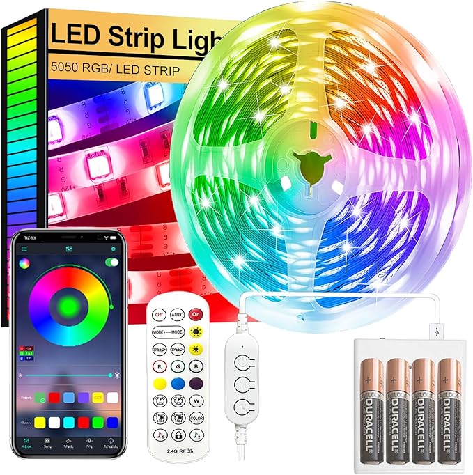 Led Strip Lights,5m Light Strips Battery Powered with App&Remote, Flexible 5050 RGB Colour Changing LEDs Lights for Bedroom,TV,Gaming Room Music Sync,Christmas,Halloween Decorations[Energy Class A]