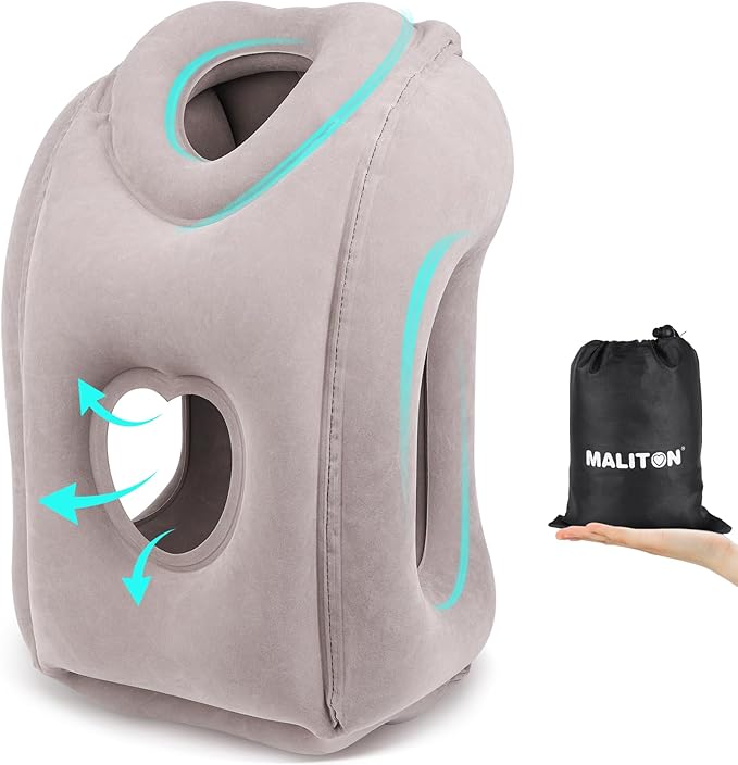 Maliton Inflatable Travel Pillow, Neck Pillow for Airplane for Sleep to Avoid Neck|Shoulder Pain, Comfortably Supports Head and Chin for Airplane |Home|Office Nap, Travel Essentials for Train Car