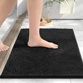 HITSLAM Chenille Bath Mat Non Slip Anti Mould, 60x40cm Ultra Soft Bathroom Mat, Super Absorbent Bath Mats for Bathroom, Machine-Washable Quick Dry Bath Foot Mat, Bath Rug for Shower and Tub, Black