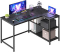 VASAGLE L Shaped Corner Desk, Computer Gaming Desk with Storage, Reversible Height-Adjustable Shelves, for Home Office, 110 x 80 cm, Ebony Black LWD135BE01