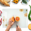 Glass Chopping Board 40x30cm : Tempered Glass Worktop Savers for Kitchens, Durable, Scratch-Resistant, Heat-Proof - Floral Design
