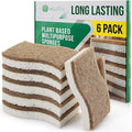 6 Pack Natural Washing Up Sponge, UK Brand Eco Friendly Kitchen Dish Cleaning Sponges, Compostable Cellulose & Coconut Eco Sponges & Scourers, Biodegradable Non Scratch for Heavy Duty Scrubbing