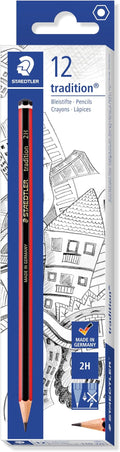 STAEDTLER 110-2H Tradition Graphite Pencil for Drawing & Sketching - 2H (Box of 12), Black