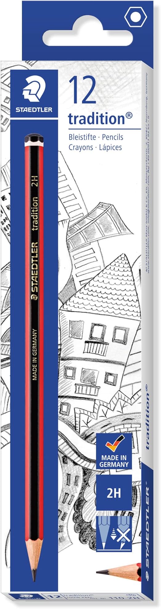 STAEDTLER 110-2H Tradition Graphite Pencil for Drawing & Sketching - 2H (Box of 12), Black
