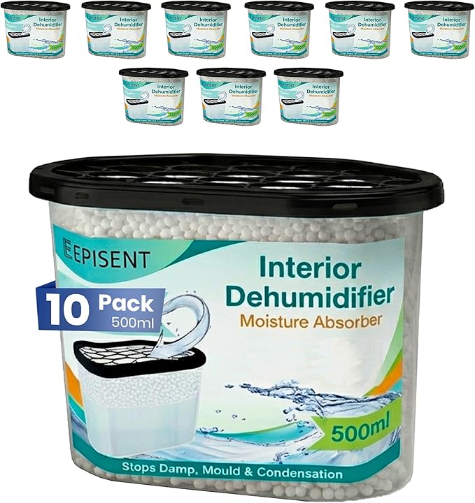 Wardrobe Moisture Absorber Dehumidifier 10 Pack, Disposable Damp and Condensation Remover for Cupboards Bathrooms and Small Spaces, No Electricity Required