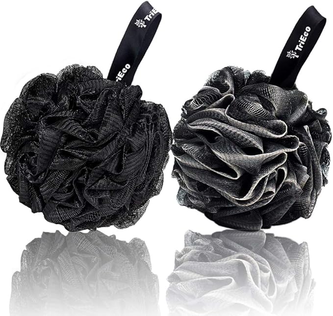 Bath Sponge Shower Puff Shower Loofah for Adults Men Women Bath Body Exfoliating Scrub Black 2 Piece