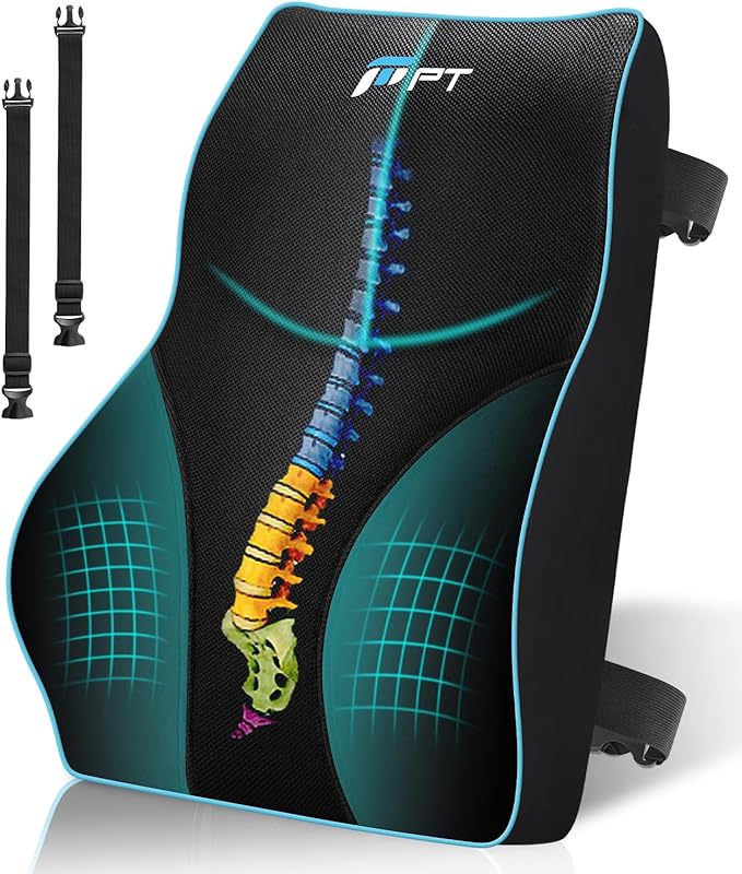 Lumbar Support Cushion - Memory Foam Back Support Cushion Lumbar Support for Office Chair, Car Seat, Recliner, with Extension Strap and Mesh Cover