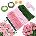 Pipe Cleaners Craft Kit 300PCS – 30cm Chenille Stems with Flower Stems, Stamens, Floral Tape & Ribbon for DIY Flowers, Kids Crafts & School Projects, Handmade Gift