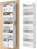 SONGMICS Over the Door Organiser, Hanging Door Organiser with 5 Large Pockets, 5-Tier Fabric Storage, Transparent Nylon Mesh, Foldable, Metal Hooks, with Side Pouches, Cloud White RDH007W01