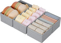 DIMJ Drawer Organisers 4 Pack Foldable Storage Box, Fabric Wardrobe Storage, Dresser Drawer Dividers Cubes for Bras, Socks, Underwear, Ties, Scarves, Cosmetics (Grey)