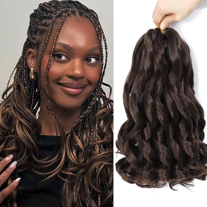 French Curl Braiding Hair 12 Inch 8 Packs Curly Braiding Hair Pre Stretched French Curls Braiding Extension Curl Crochet Braids Spiral Extensions (4#, 12 Inch (Pack of 8))