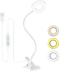 Desk Lamp Clip On Clamp Light & Clip Lights 3 Light Mode 10 Dimmable Brightness Eye Caring Book Adjustable for Reading Studying Working Video Conference Lighting - White