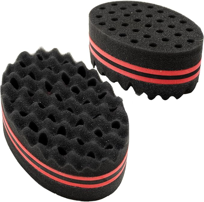 2 Pcs Big and Small Holes Hair Sponge Brushes, Afro Coils Hair Curls Brushes, Barbers Wave Hair Sponge Brush, Double Sides Hairbrushes for Dreads, Home and Barber