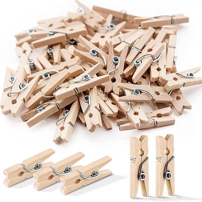 Mini Wooden Pegs - 100pcs Mini Pegs for Decorative Photo Wall - 25mm Wooden Natural small Peg for Holding Photo Paper, Clothes,Crafts Display