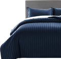 MOONLIGHT20015 Double Duvet Set Reversible Stripes Satin Double Bedding Set with 2 Pillowcases Soft Hypoallergenic Duvet Cover (Navy 200x200 CM)