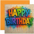 Happy Birthday Graffiti Birthday Card for Young Boy or Girl, Teenager BDay Gift, Blan Inside with Envelope