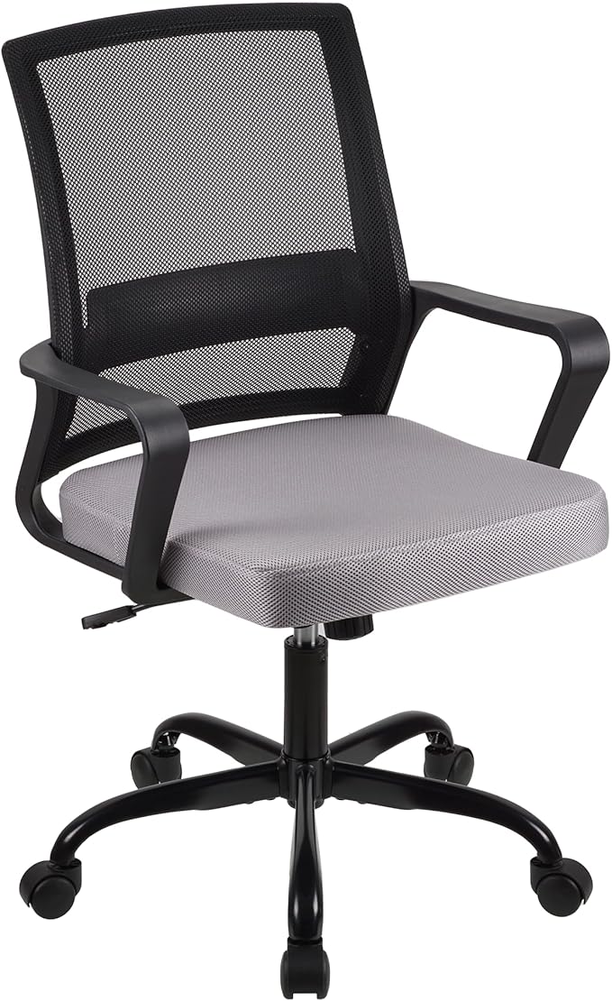 T-THREE.Adjustable office chair, ergonomic mesh swivel seat, with lumbar support, height adjustment, 360° rotation, and tilt function, mesh backrest for home office(Grey&Black)