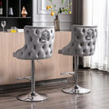 Velvet Bar Stools Set of 2 Counter Stools with Lion Knocker Breakfast Swivel Bar Chairs for Kitchen Island, High Height Adjustable, Gray