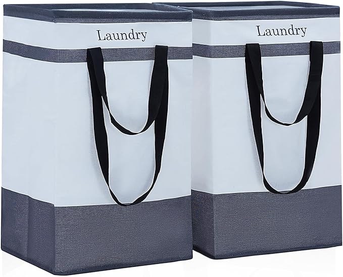 Laundry Basket, 80 L Collapsible Laundry Baskets, 2 Pack Laundry Hamper with Extended Double Handle, Foldable Laundry Basket for Laundry Bedroom Bathroom Dorm Storage Clothes Toys, Black