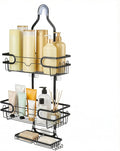 CROWNSHOP Hanging Shower Caddy 60.4 x 31 cm Hanging Over The Door Bathroom Organizer Black Bath Shelf with Towel Rack or Bathroom, Shower, Bedroom, No Drilling Required(Storage rack L)