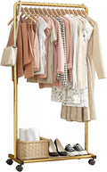 Clothes Rail - Movable Clothes Rack with Bottom Shoes Shelf, Heavy-Duty Clothing Rail for Hanging Clothes, Coats, Dresses, Clothes Rail for Bedroom, Closet, Laundry (Gold, 72x36x149cm)
