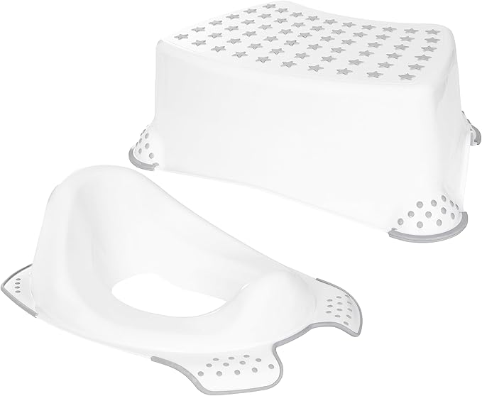 Babycurls Little Journey Toilet Training Kids Non Slip Up Step Stool + Toilet Training Seat Combo Unisex White For Safe Toddler Loo Potty Training in The Bathroom And Home